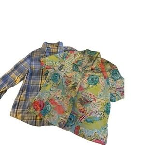 Allison Daley Petites Shirt Bundle Floral Print Short Sleeve & Plaid Seersucker